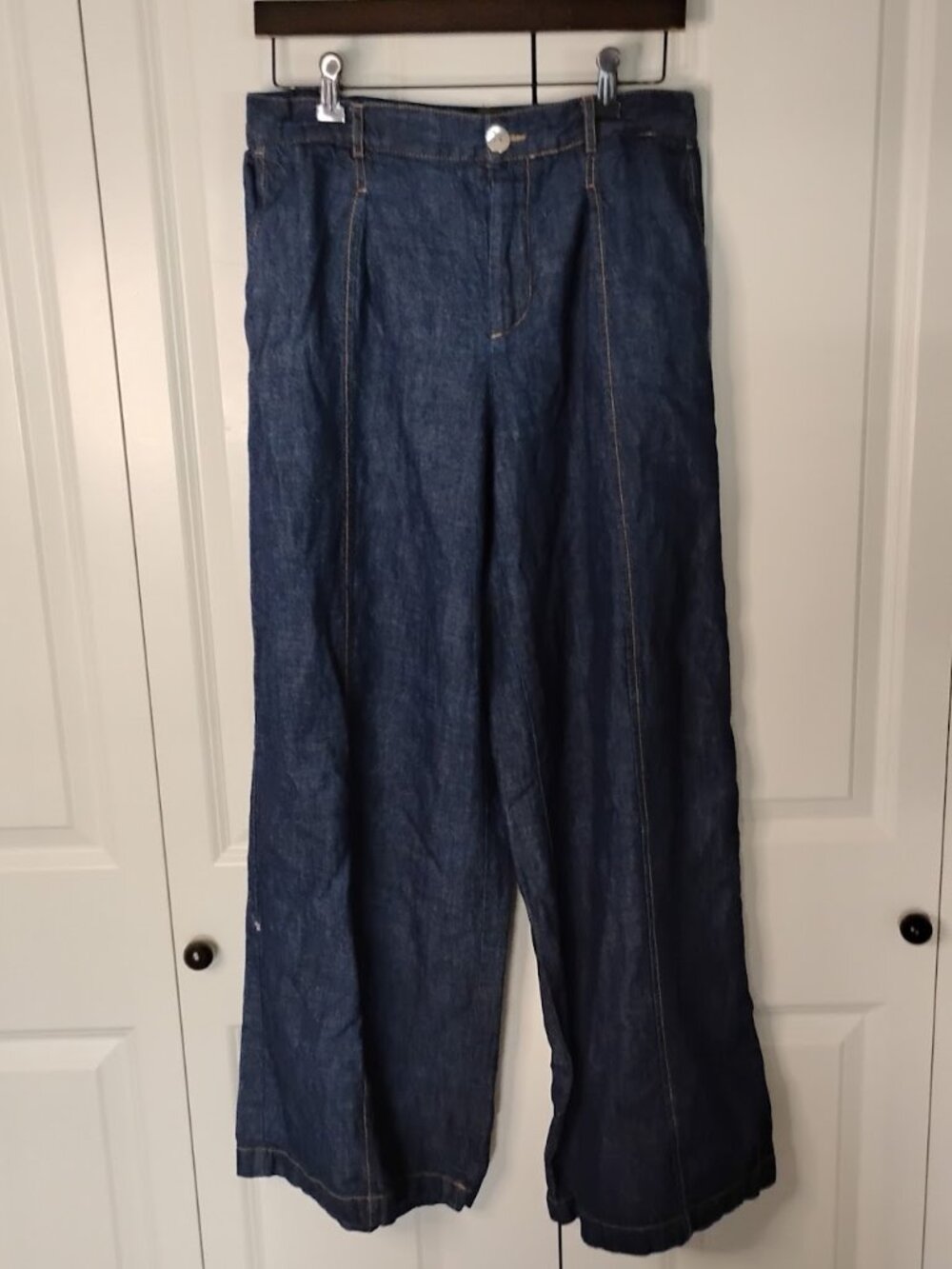 Zara ZW Collection Women's Denim Blue Pleated Front Wide-Leg Jeans Size L